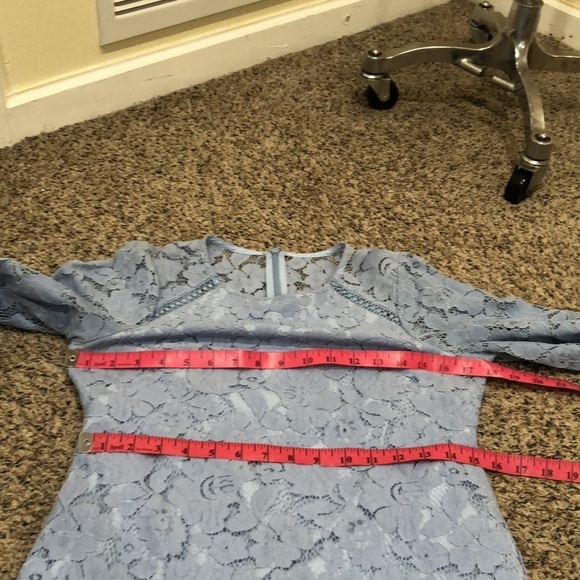 Vince Camuto Dress Size 4 Pastel Powder Blue Floral Guipure Lace Puff Sleeve - Picture 7 of 9